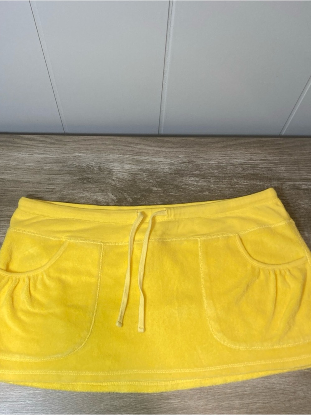 Victoria’s Secret Med Terry Swim Cover Up Mini Skirt Yellow Pockets Beach Travel